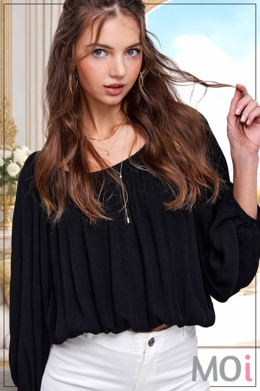 Breathable Fabric Off Shoulder Balloon Sleeve Top