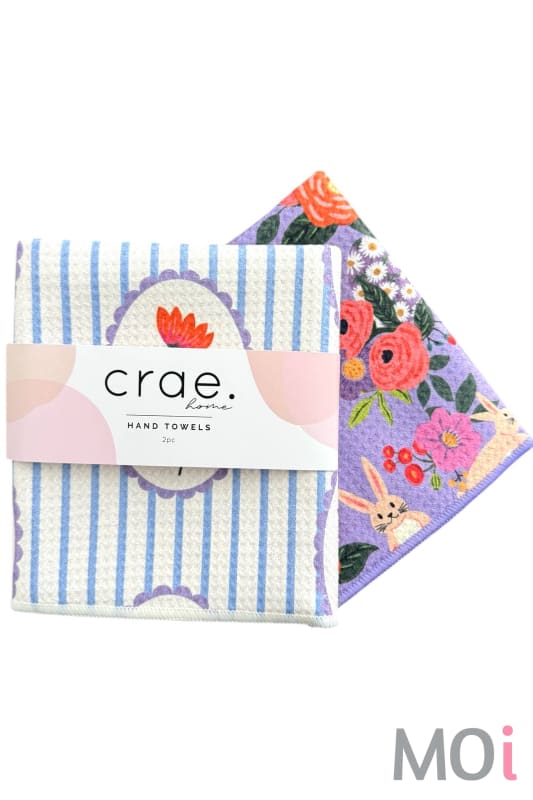 Fluffy Bunny & April Flowers: 2 Double Sided-Hand Towels