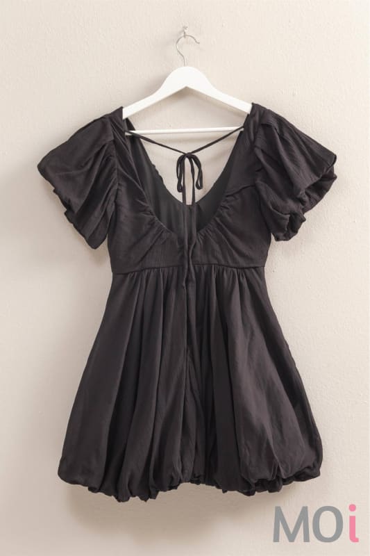 V-Neck Puff Sleeve Flowy Mini Dress