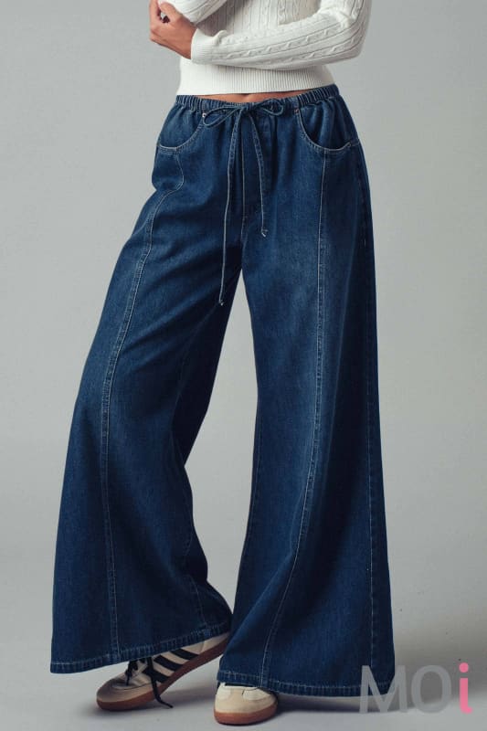 Relaxed Wide Leg Drawstring Western Pants