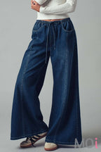 Relaxed Wide Leg Drawstring Western Pants