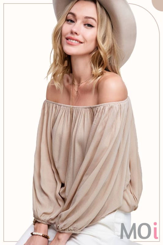 Breathable Fabric Off Shoulder Balloon Sleeve Top