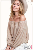 Breathable Fabric Off Shoulder Balloon Sleeve Top
