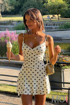 Women Polka Dot Print Halter A-Line Mini Dress Sexy Bodycon