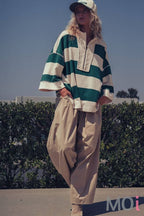 Oversized Half Zip Bold Stripe Statement Pullover Sweatshirt