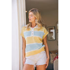 Striped Short Sleeve Collared Top