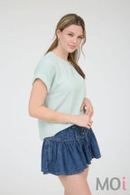 Crew Neck Cuff Sleeve Knit Top