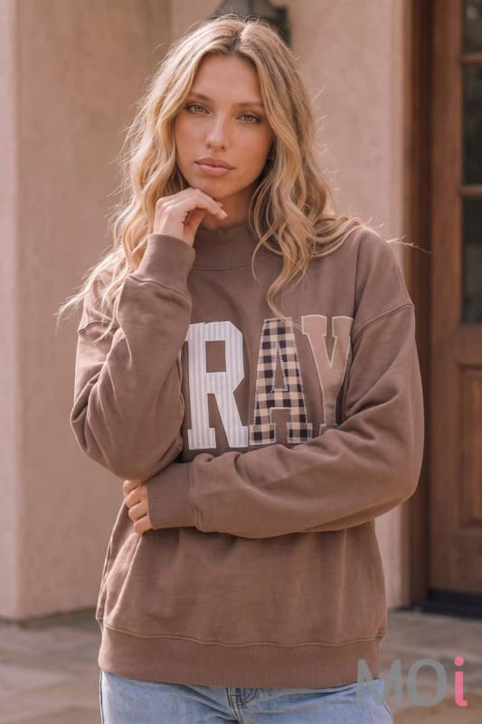 PRAY Patchwork Oversized Pullover Sweatshirt