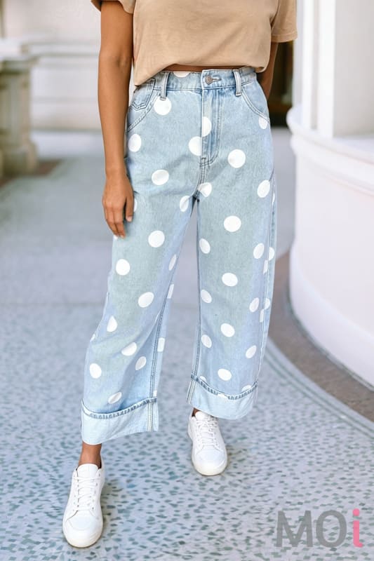 Polka Dot Ankle Length Casual Jeans