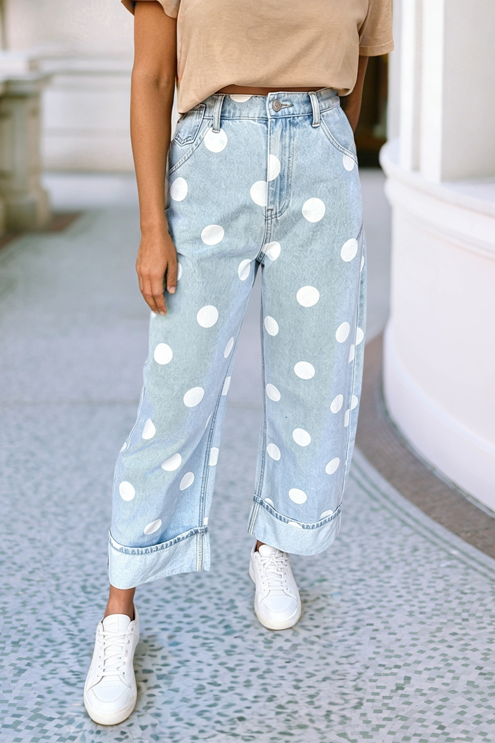 Polka Dot Ankle Length Casual Jeans