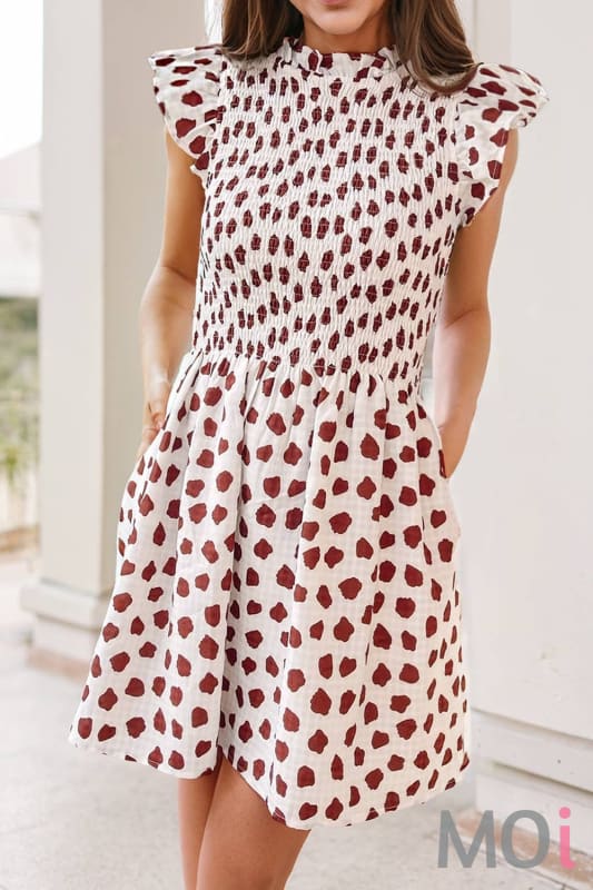 Abstract Printed Flutter Sleeve Smocked Bodice Dress