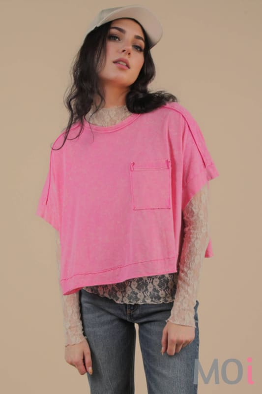 Mineral Washed Oversized Crop Comfy Knit Top