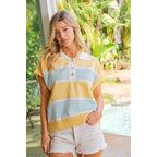 Striped Short Sleeve Collared Top
