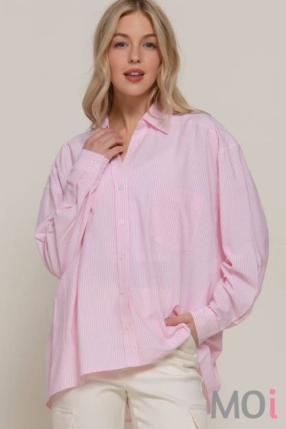 Long Dolman Sleeve Oversized Y/D Stripe Shirt
