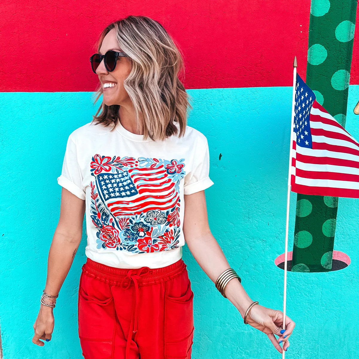 Flag & Flowers Tee