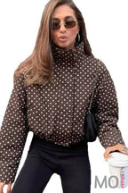Oversized Polka Dot High Neck Zip-Up Jacket