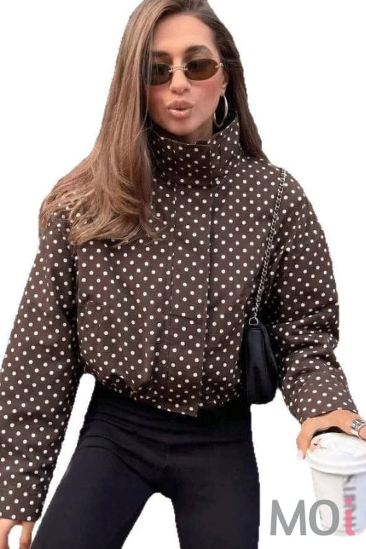 Oversized Polka Dot High Neck Zip-Up Jacket