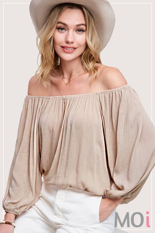 Breathable Fabric Off Shoulder Balloon Sleeve Top