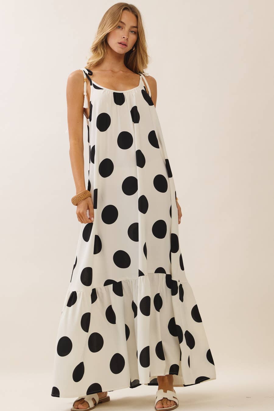 Polka dot tie-strap maxi dress