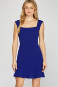 Square Neck Pleated Hem Dress