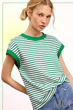 Nautical Cap Sleeve Striped Top