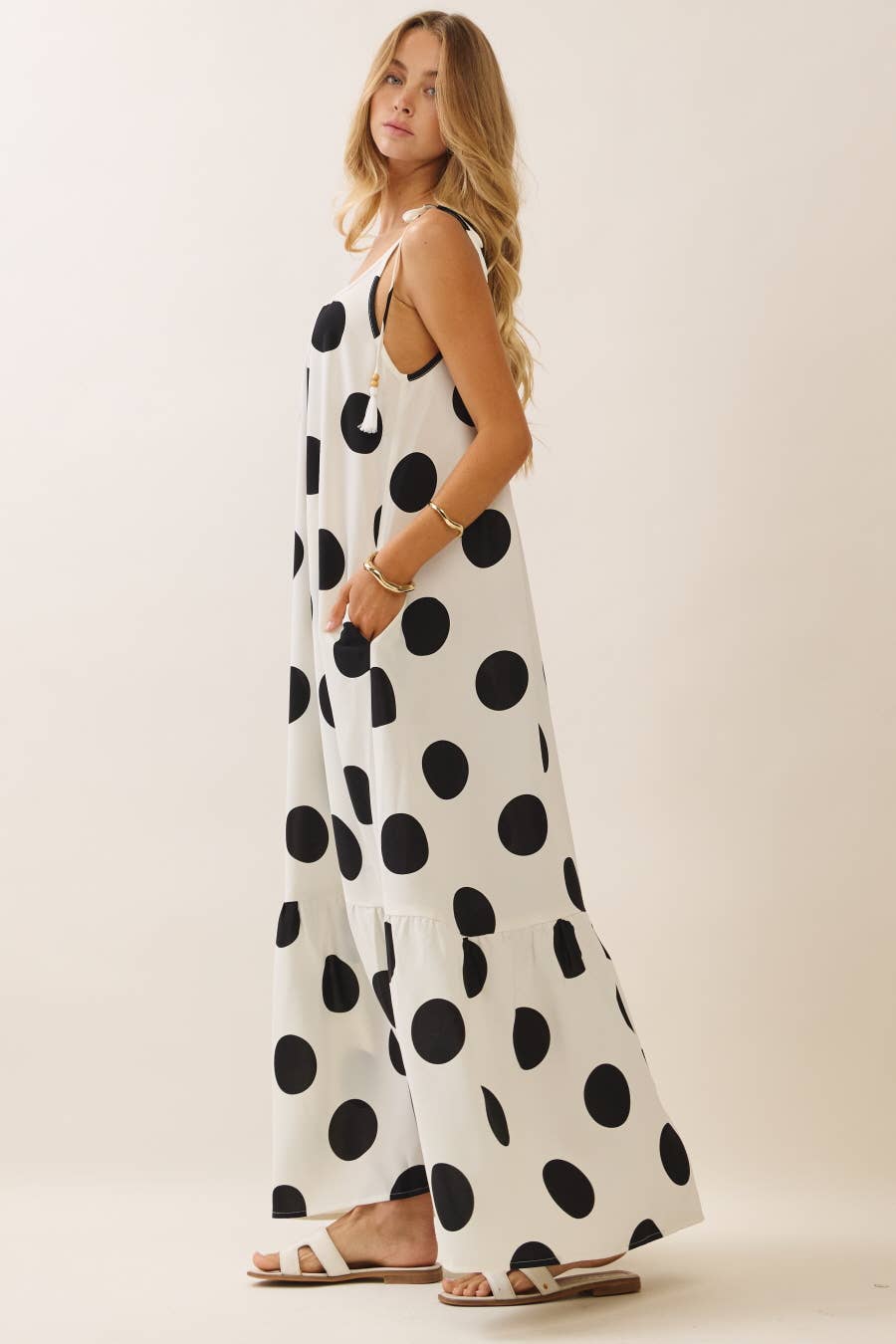 Polka dot tie-strap maxi dress