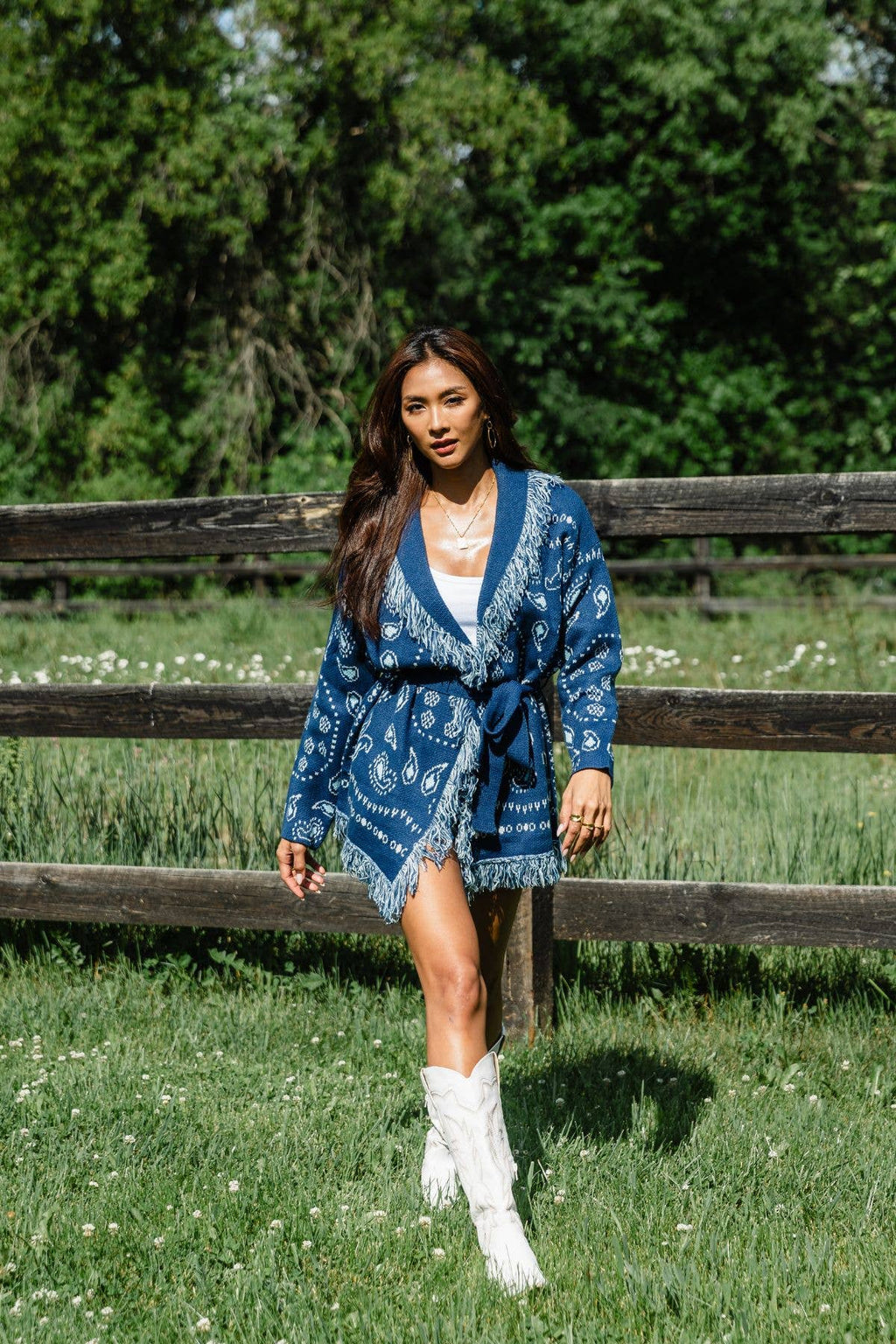 Blue Bandana Fringe Cardigan