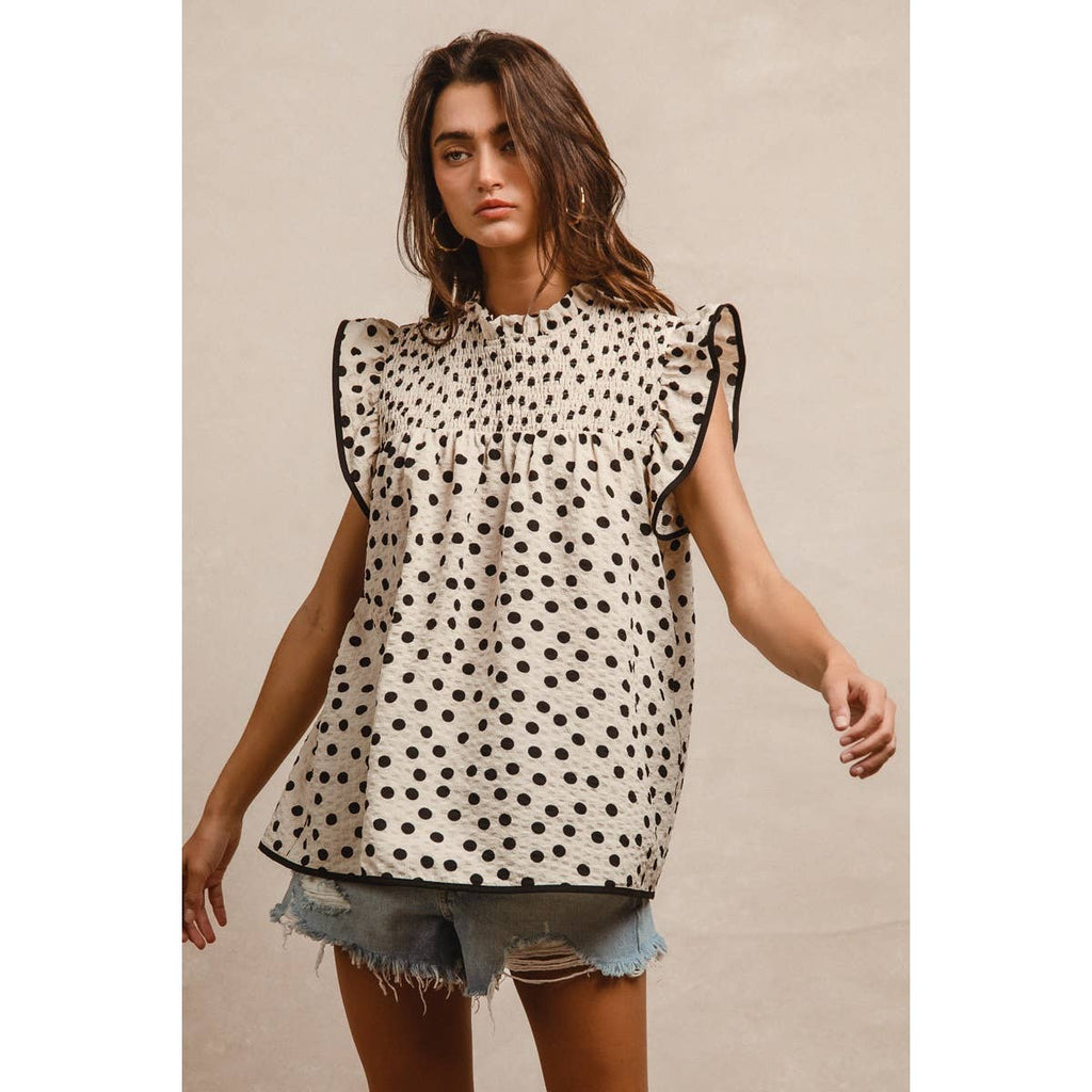 Dot Printed Smocked Yoke Top