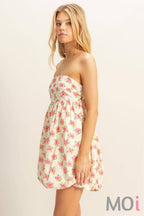 Floral Strapless Bubble Hem Mini Dress