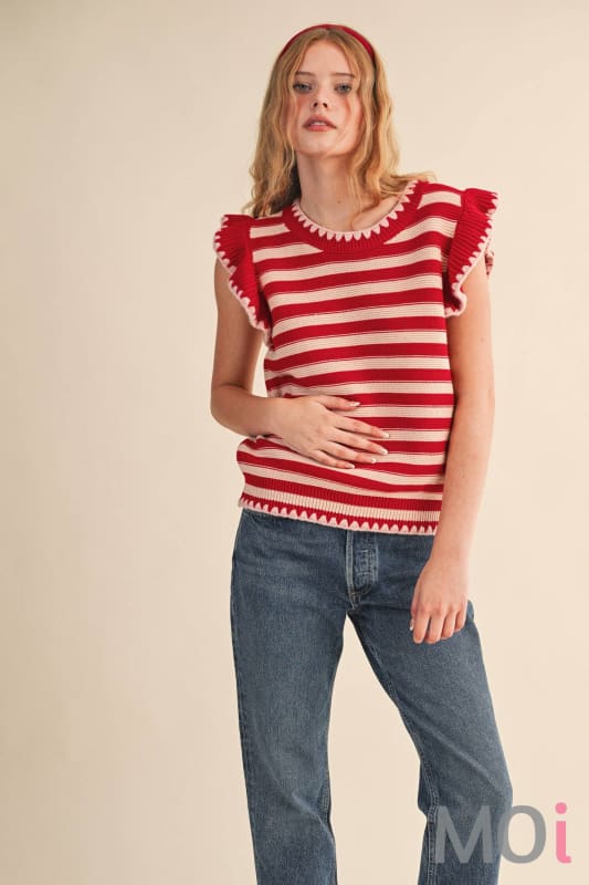 Striped Flutter Sleeve Sweater Top