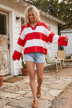 Oversized Gameday Rugby Stripe Sweater