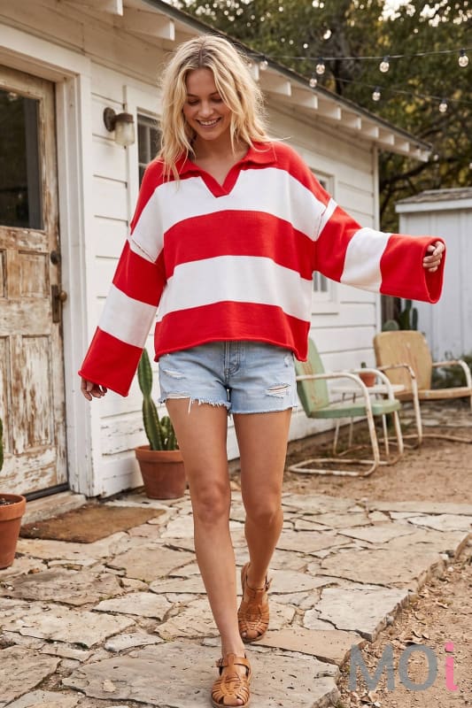 Oversized Gameday Rugby Stripe Sweater