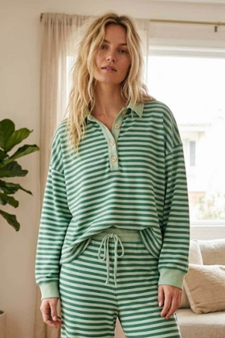 Soft Touch Lightweight Stripe Henley Top