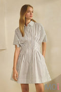 Striped Short-sleeve Shirt Dress