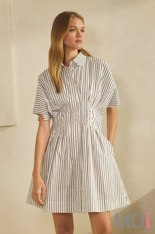 Striped Short-sleeve Shirt Dress