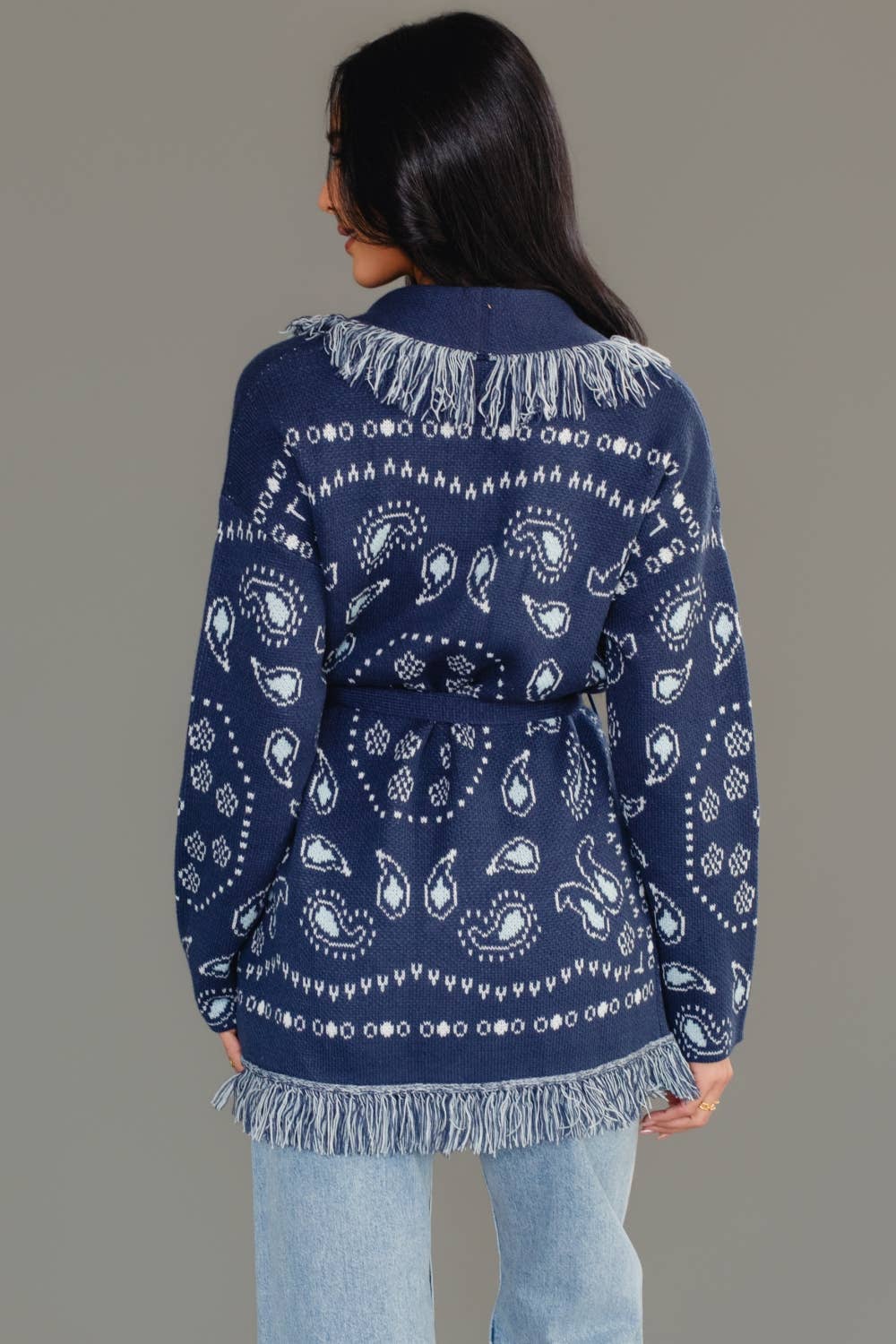 Blue Bandana Fringe Cardigan