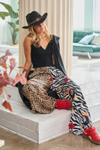 Leopard and Zebra Mixed Print Wide Leg Pants