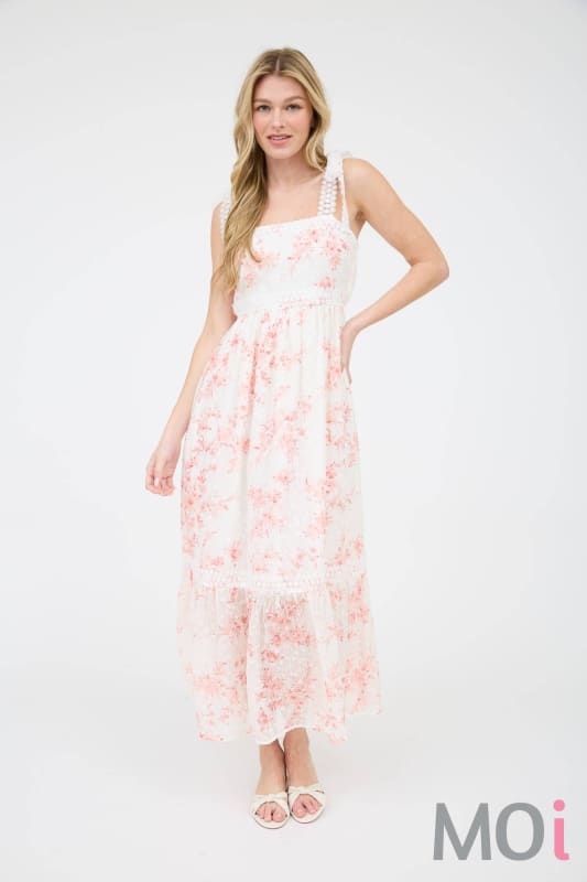 Polka Dot Floral Eyelet Lace Trim Dress