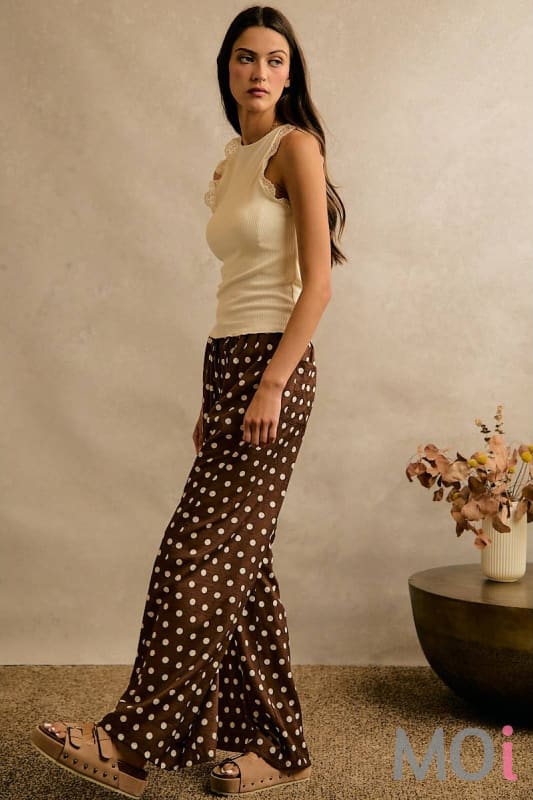 Polka Dot Elastic Waist Wide Pants