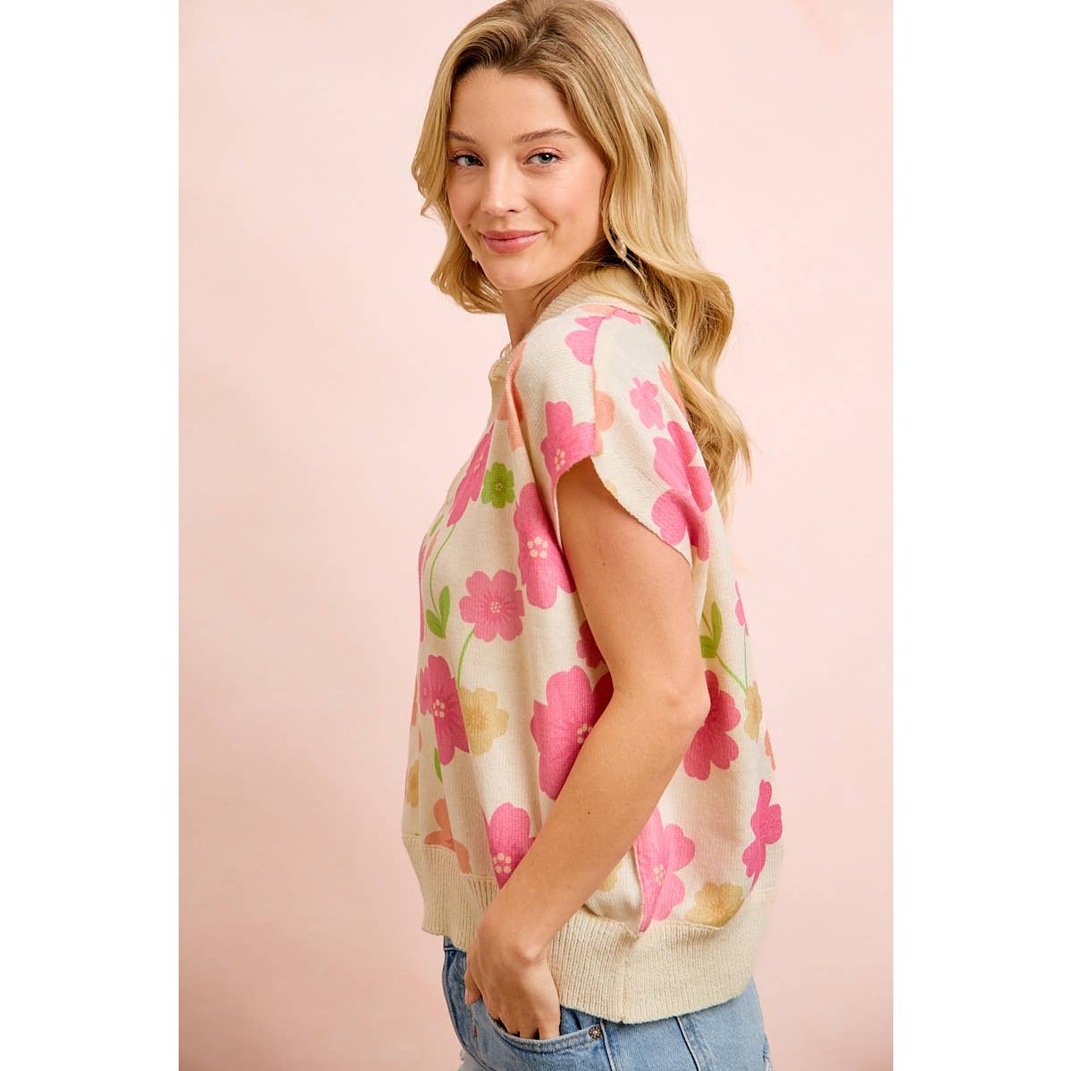 Flower Detail Top With Collar