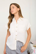 Collared Ruched Shoulder Top