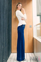 Wide Leg Jeans With Center Release Pintuck
