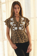 Leopard Printed Ruffle Sleeve Top