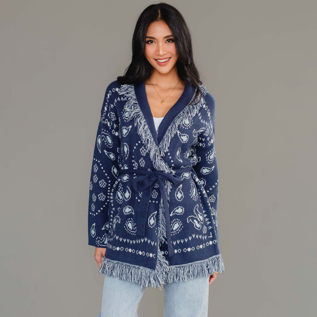 Blue Bandana Fringe Cardigan