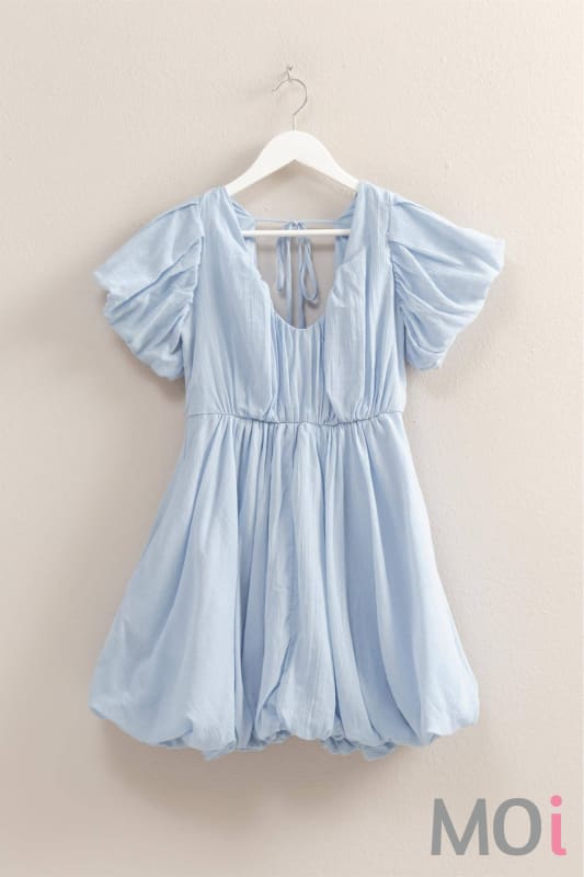 V-Neck Puff Sleeve Flowy Mini Dress