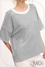 Basic Striped Drop Shoulder Short Sleeves Top