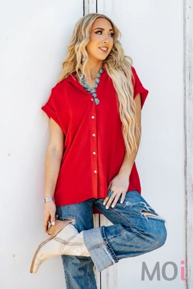 Pleated Button Woven Top Apparel & Accessories