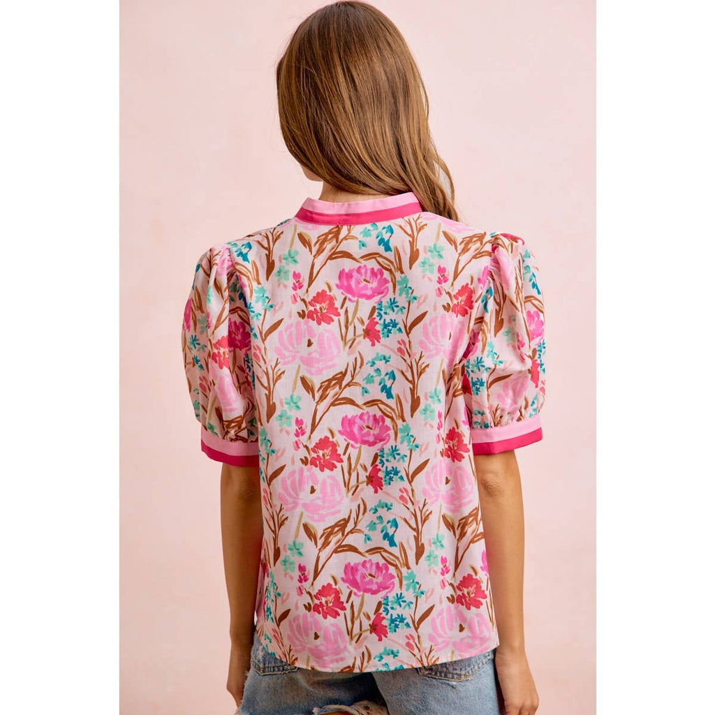 Flower Printed Woven Contrast Top