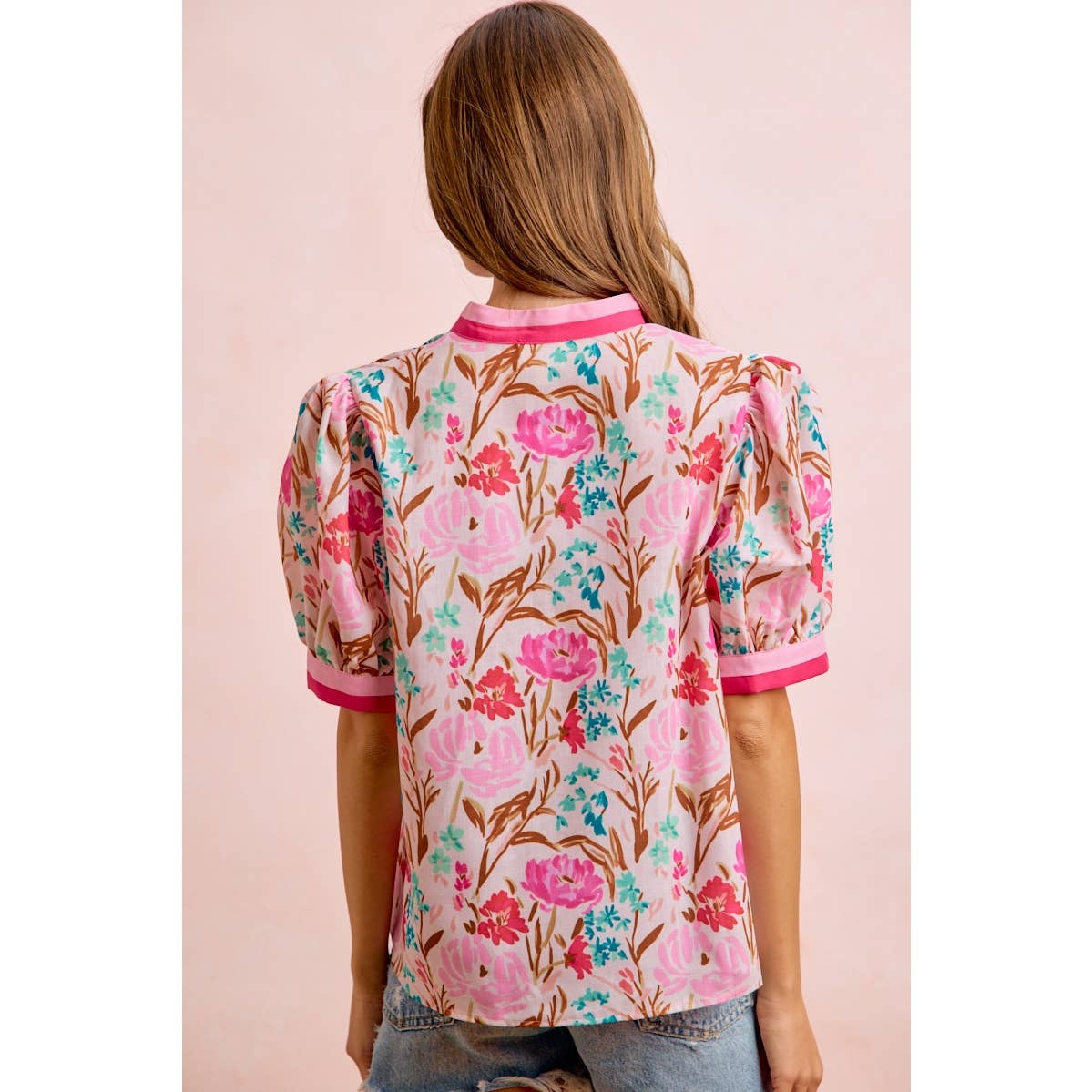 Flower Printed Woven Contrast Top
