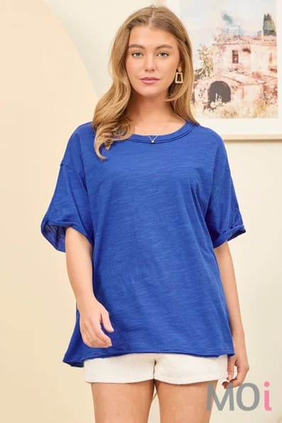 Basic Short Sleeve Cotton Top Blue / Small Apparel & Accessories
